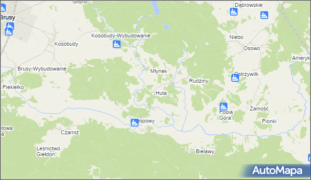 mapa Huta gmina Brusy, Huta gmina Brusy na mapie Targeo