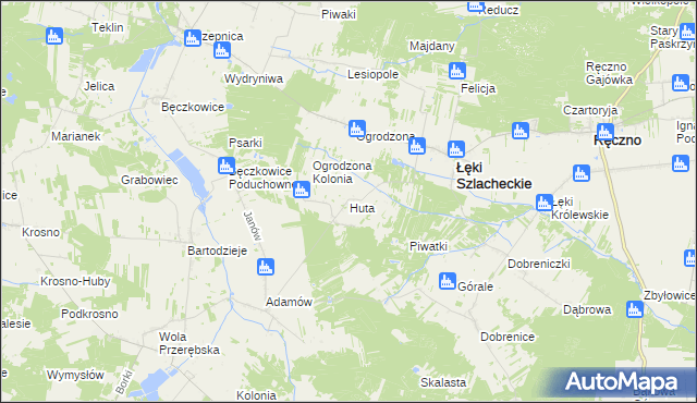 mapa Huta gmina Łęki Szlacheckie, Huta gmina Łęki Szlacheckie na mapie Targeo