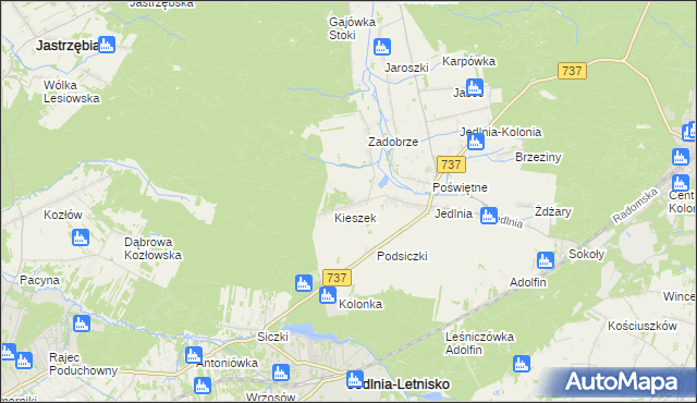 mapa Huta gmina Pionki, Huta gmina Pionki na mapie Targeo