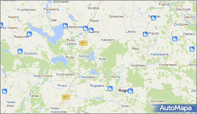 mapa Huta gmina Rogowo, Huta gmina Rogowo na mapie Targeo