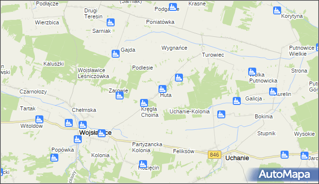 mapa Huta gmina Wojsławice, Huta gmina Wojsławice na mapie Targeo