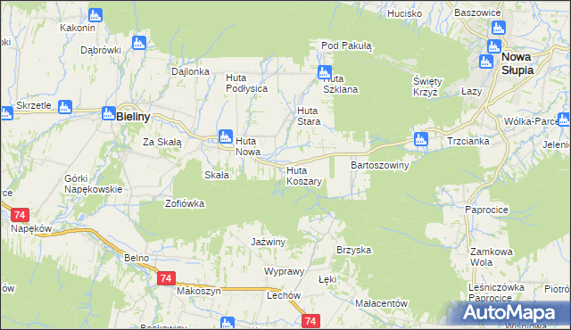 mapa Huta Koszary, Huta Koszary na mapie Targeo