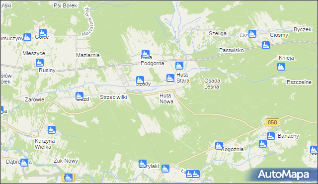 mapa Huta Nowa gmina Harasiuki, Huta Nowa gmina Harasiuki na mapie Targeo