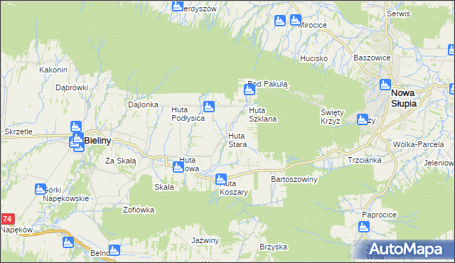 mapa Huta Stara gmina Bieliny, Huta Stara gmina Bieliny na mapie Targeo