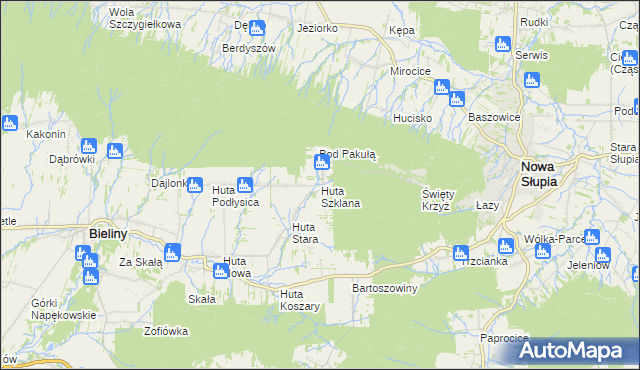 mapa Huta Szklana gmina Bieliny, Huta Szklana gmina Bieliny na mapie Targeo
