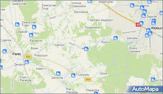 mapa Hutka gmina Wręczyca Wielka, Hutka gmina Wręczyca Wielka na mapie Targeo