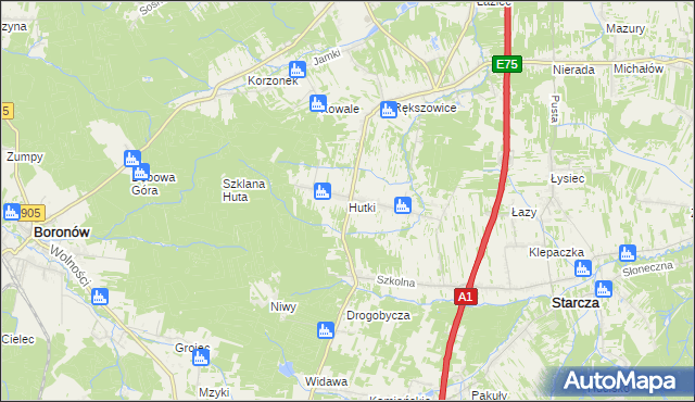 mapa Hutki gmina Konopiska, Hutki gmina Konopiska na mapie Targeo