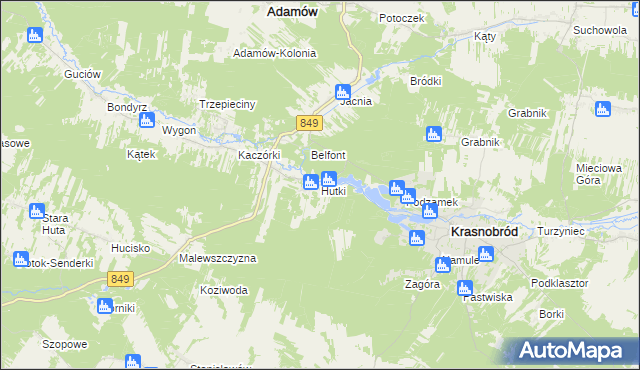 mapa Hutki gmina Krasnobród, Hutki gmina Krasnobród na mapie Targeo