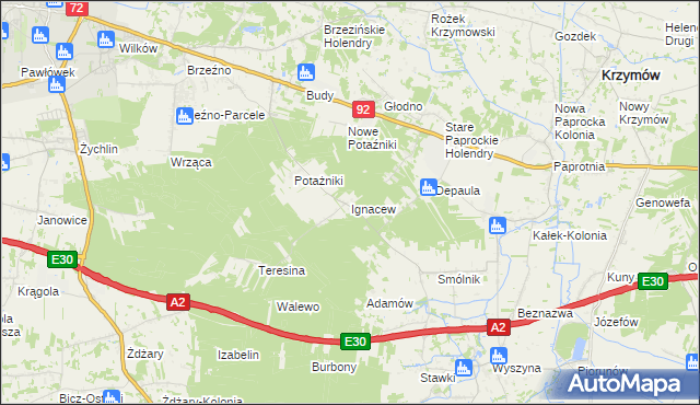 mapa Ignacew gmina Krzymów, Ignacew gmina Krzymów na mapie Targeo