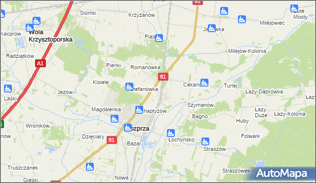 mapa Ignaców gmina Rozprza, Ignaców gmina Rozprza na mapie Targeo