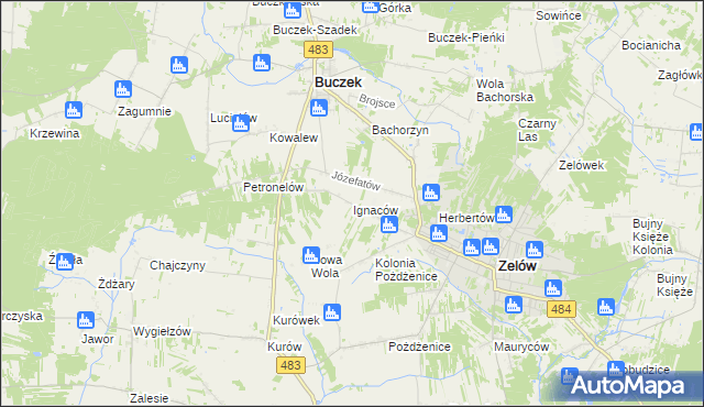 mapa Ignaców gmina Zelów, Ignaców gmina Zelów na mapie Targeo