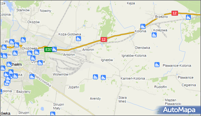 mapa Ignatów gmina Kamień, Ignatów gmina Kamień na mapie Targeo