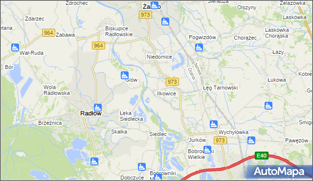mapa Ilkowice gmina Żabno, Ilkowice gmina Żabno na mapie Targeo