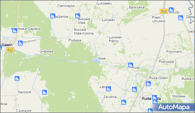 mapa Iłowa gmina Ruda-Huta, Iłowa gmina Ruda-Huta na mapie Targeo