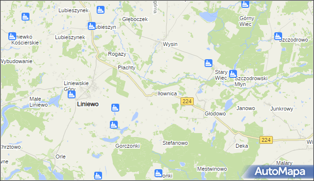 mapa Iłownica gmina Liniewo, Iłownica gmina Liniewo na mapie Targeo