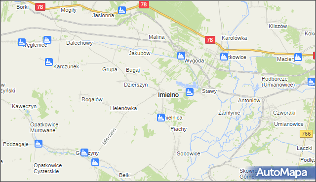 mapa Imielno powiat jędrzejowski, Imielno powiat jędrzejowski na mapie Targeo