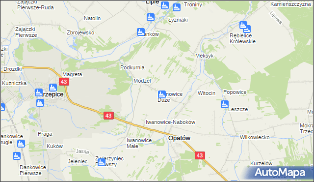 mapa Iwanowice Duże, Iwanowice Duże na mapie Targeo