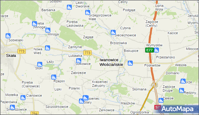 mapa Iwanowice Włościańskie, Iwanowice Włościańskie na mapie Targeo