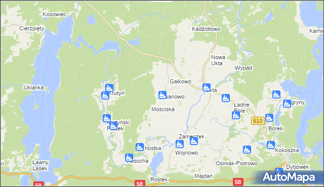 mapa Iwanowo gmina Ruciane-Nida, Iwanowo gmina Ruciane-Nida na mapie Targeo