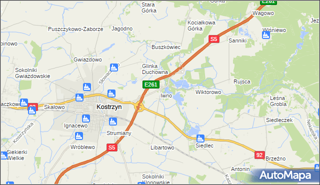 mapa Iwno gmina Kostrzyn, Iwno gmina Kostrzyn na mapie Targeo