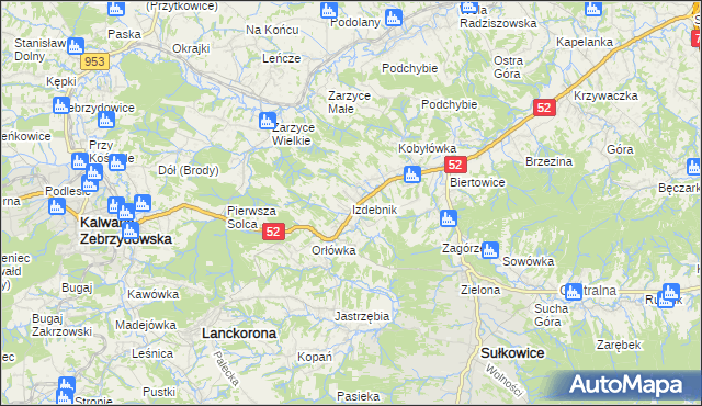 mapa Izdebnik gmina Lanckorona, Izdebnik gmina Lanckorona na mapie Targeo