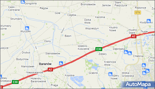 mapa Izdebno Kościelne, Izdebno Kościelne na mapie Targeo