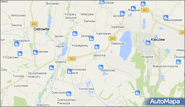 mapa Jabłonka gmina Kleczew, Jabłonka gmina Kleczew na mapie Targeo