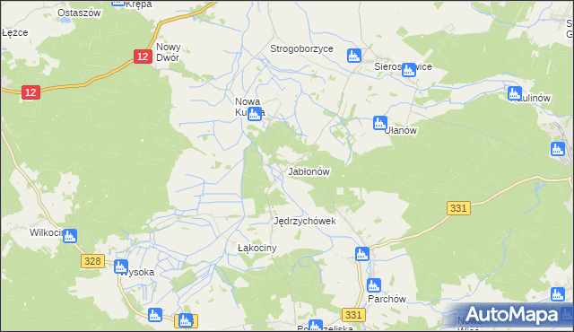 mapa Jabłonów gmina Chocianów, Jabłonów gmina Chocianów na mapie Targeo