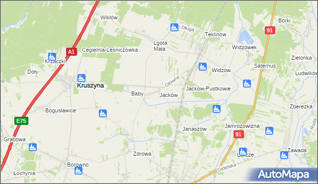 mapa Jacków gmina Kruszyna, Jacków gmina Kruszyna na mapie Targeo