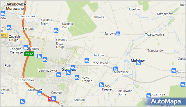 mapa Jacków gmina Mełgiew, Jacków gmina Mełgiew na mapie Targeo