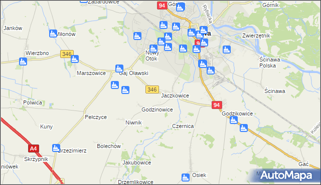 mapa Jaczkowice, Jaczkowice na mapie Targeo