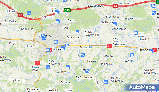 mapa Jadowniki gmina Brzesko, Jadowniki gmina Brzesko na mapie Targeo