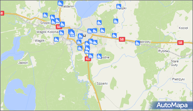 mapa Jagodne gmina Pisz, Jagodne gmina Pisz na mapie Targeo