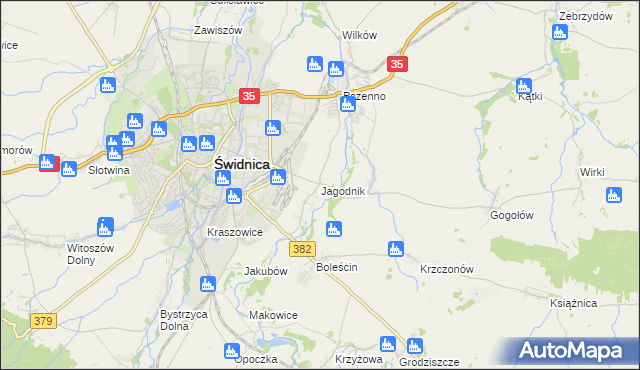 mapa Jagodnik gmina Świdnica, Jagodnik gmina Świdnica na mapie Targeo