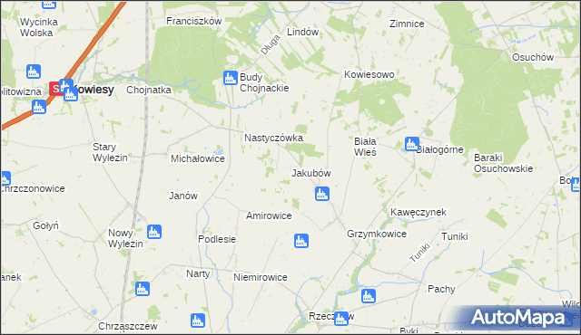 mapa Jakubów gmina Kowiesy, Jakubów gmina Kowiesy na mapie Targeo