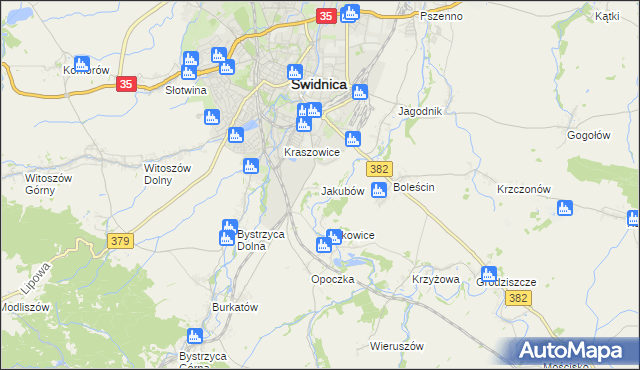 mapa Jakubów gmina Świdnica, Jakubów gmina Świdnica na mapie Targeo