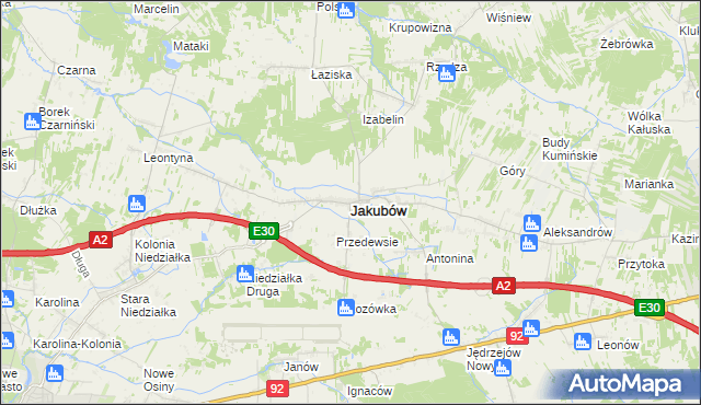 mapa Jakubów powiat miński, Jakubów powiat miński na mapie Targeo