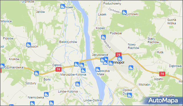 mapa Jakubowice gmina Annopol, Jakubowice gmina Annopol na mapie Targeo