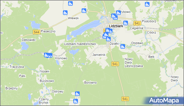 mapa Jamielnik gmina Lidzbark, Jamielnik gmina Lidzbark na mapie Targeo