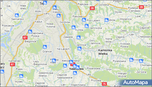 mapa Jamnica gmina Kamionka Wielka, Jamnica gmina Kamionka Wielka na mapie Targeo