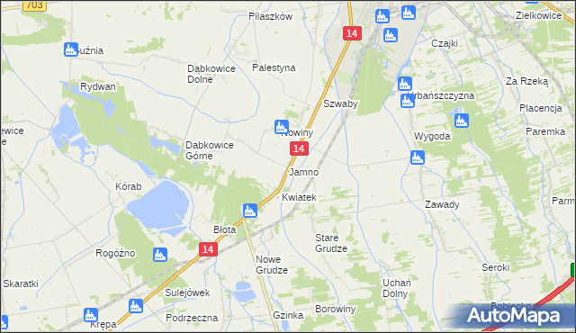 mapa Jamno gmina Łowicz, Jamno gmina Łowicz na mapie Targeo