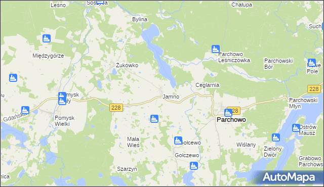 mapa Jamno gmina Parchowo, Jamno gmina Parchowo na mapie Targeo