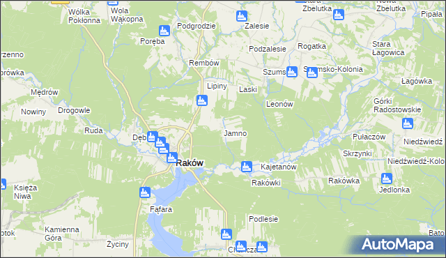 mapa Jamno gmina Raków, Jamno gmina Raków na mapie Targeo