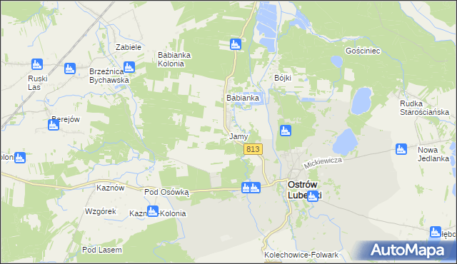 mapa Jamy gmina Ostrów Lubelski, Jamy gmina Ostrów Lubelski na mapie Targeo