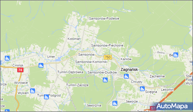 mapa Janaszów gmina Zagnańsk, Janaszów gmina Zagnańsk na mapie Targeo