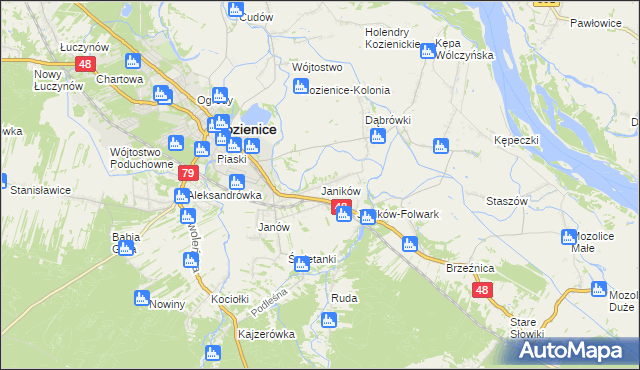 mapa Janików gmina Kozienice, Janików gmina Kozienice na mapie Targeo