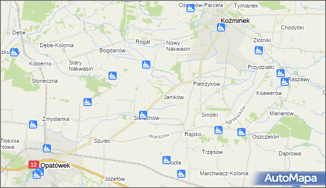 mapa Janików gmina Opatówek, Janików gmina Opatówek na mapie Targeo