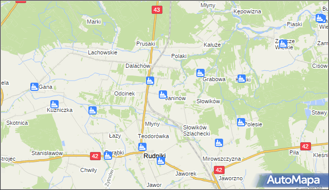 mapa Janinów gmina Rudniki, Janinów gmina Rudniki na mapie Targeo