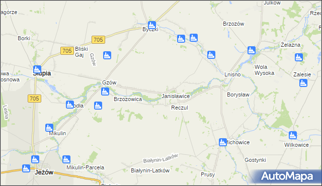 mapa Janisławice gmina Głuchów, Janisławice gmina Głuchów na mapie Targeo