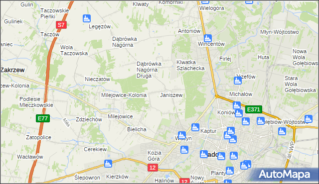 mapa Janiszew gmina Zakrzew, Janiszew gmina Zakrzew na mapie Targeo